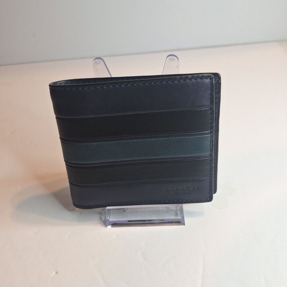 Coach Men's Black/Blue Bifold Leather Wallet - Picture 3 of 9
